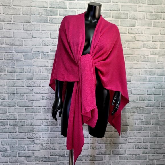 +Beryll Cashmere Serape Cape Shawl Wrap Open Front Poncho Ruana Raspberry OS - Picture 2 of 11
